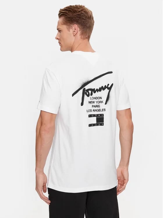 TOMMY JEANS Tricou Spray Signature DM0DM17716 Alb