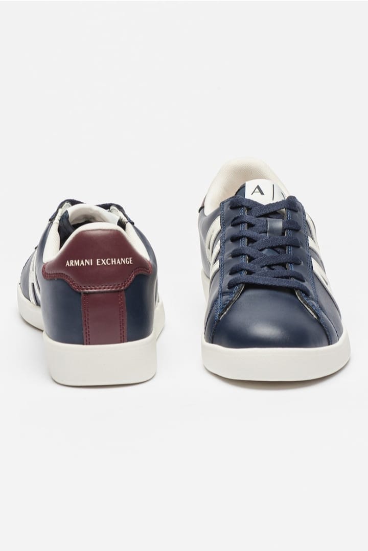 ARMANI EXCHANGE Pantofi sport de piele cu logo - Bleumarin