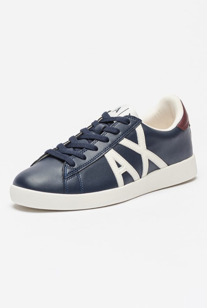 ARMANI EXCHANGE Pantofi sport de piele cu logo - Bleumarin