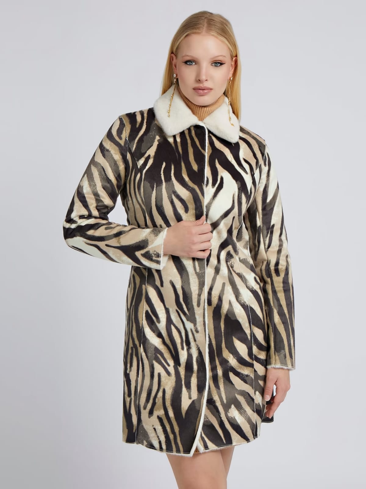 GUESS Palton de blană cu două fețe W2BL84WF1P0-P05P Maro-Bej