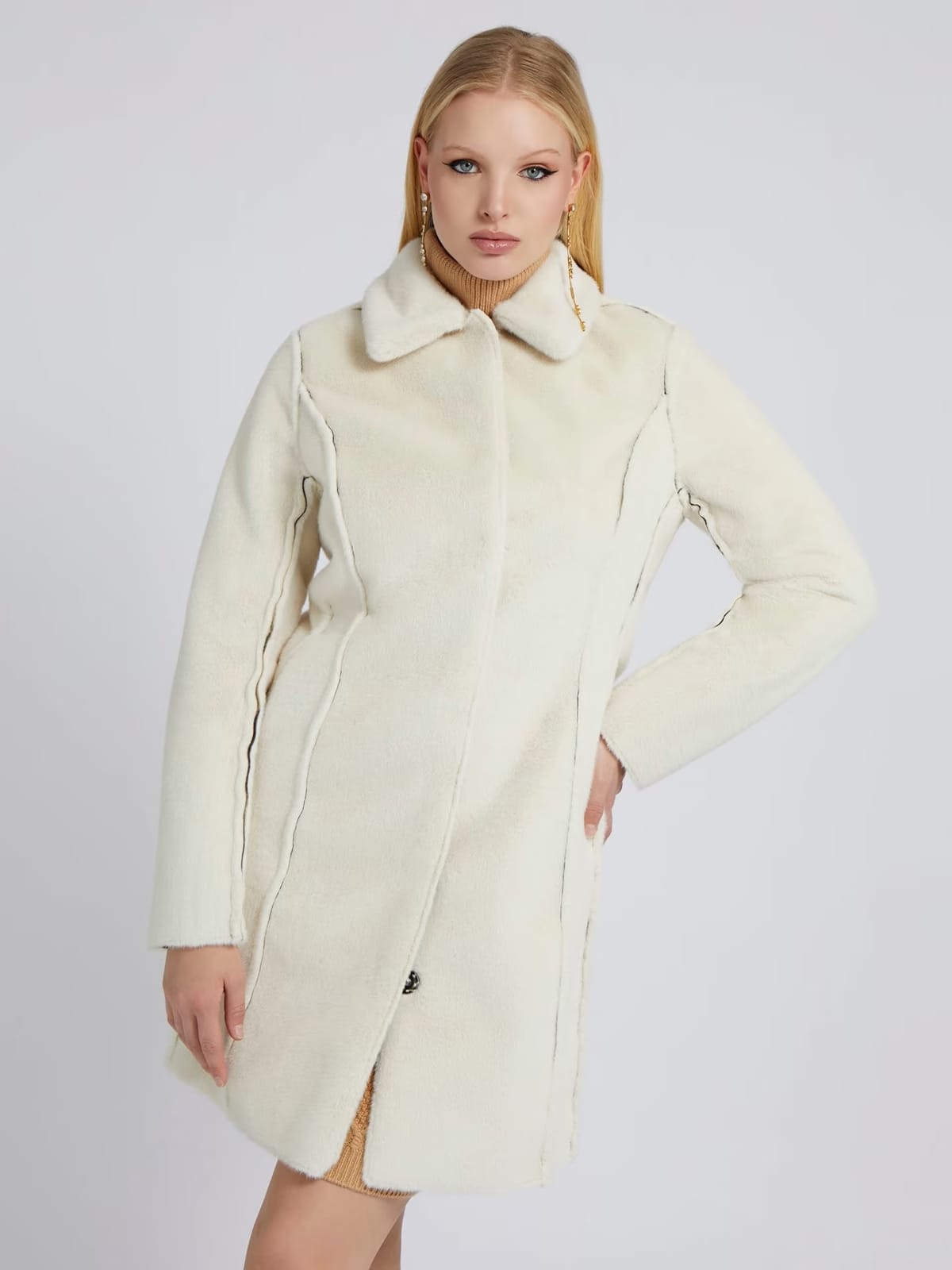 GUESS Palton de blană cu două fețe W2BL84WF1P0-P05P Maro-Bej