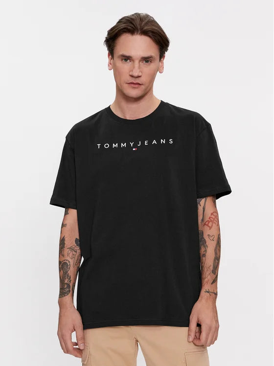 TOMMY JEANS Tricou Linear Logo DM0DM17993 BDS - Negru Regular Fit