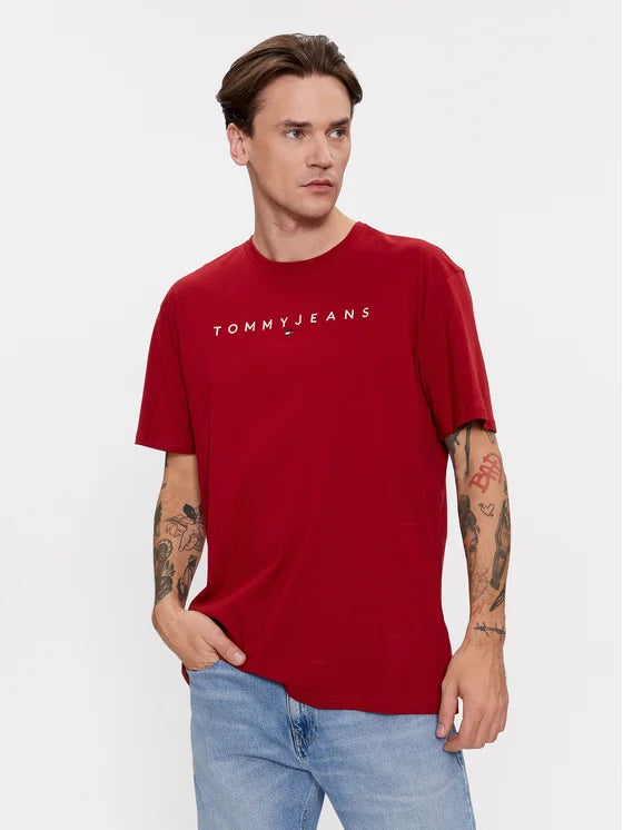 TOMMY JEANS Tricou Linear Logo - Roșu Regular Fit