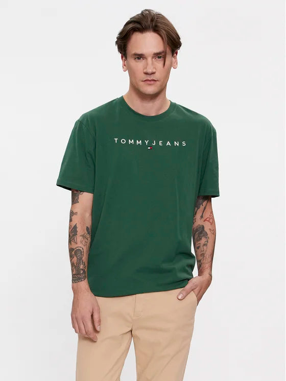 Tommy Jeans Tricou Linear Logo - Verde Regular Fit