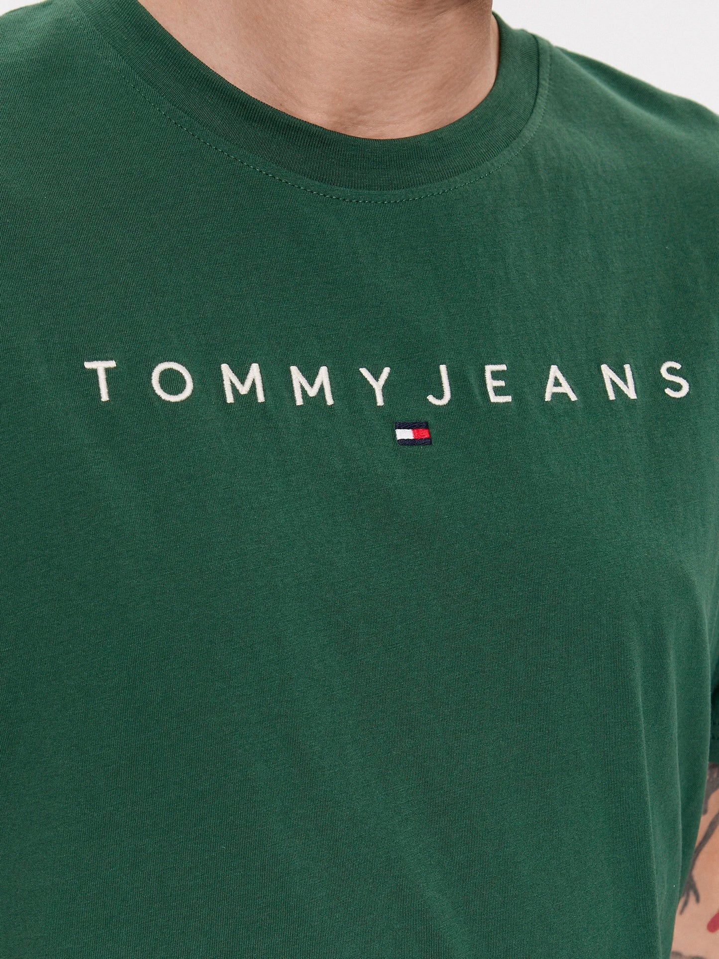 Tommy Jeans Tricou Linear Logo - Verde Regular Fit