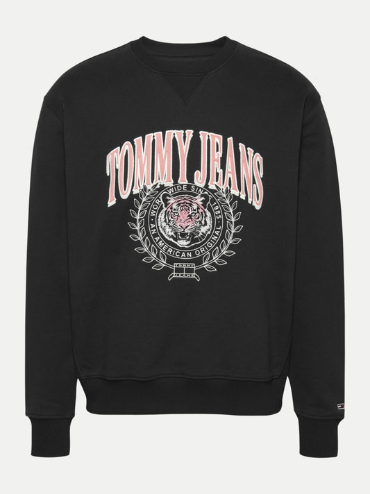 Bluză Tommy Jeans cu Logo Tigru și Inscripție Roz - Negru