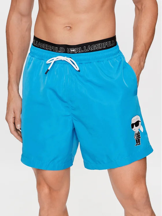 KARL LAGERFELD Pantaloni scurți de plajă Ikonik 2.0 Elastic Med Shorts 235M2213 - Albastru